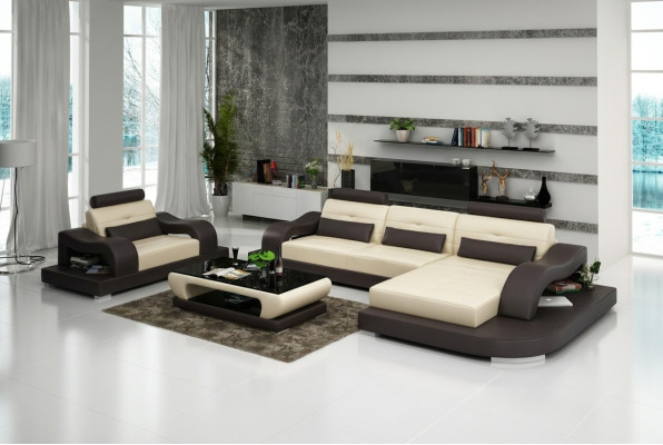 Living landscape corner sofa L-shape armchair set suite leather couch 2-piece.