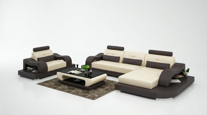 Living landscape corner sofa L-shape armchair set suite leather couch 2-piece.
