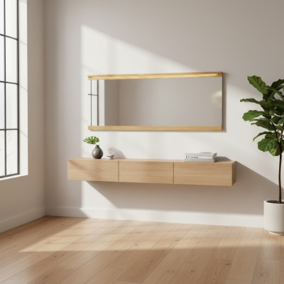 Mirror wall mirror designer hallway living room bathroom wood glass design 151x70cm xxl