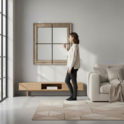 Wall mirror wood frame mirror furniture new 105*105cm glass frame wall XXL modern