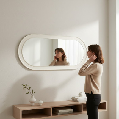 Mirror Wooden Frame Large Wall Mirror Classic Design Oval Wood Frame 150cm