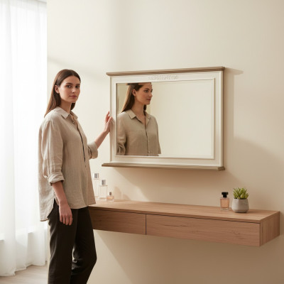 Mirror Wood Frame Wall Mirror Classic Designer Mirror 97x70cm Wood XXL Big