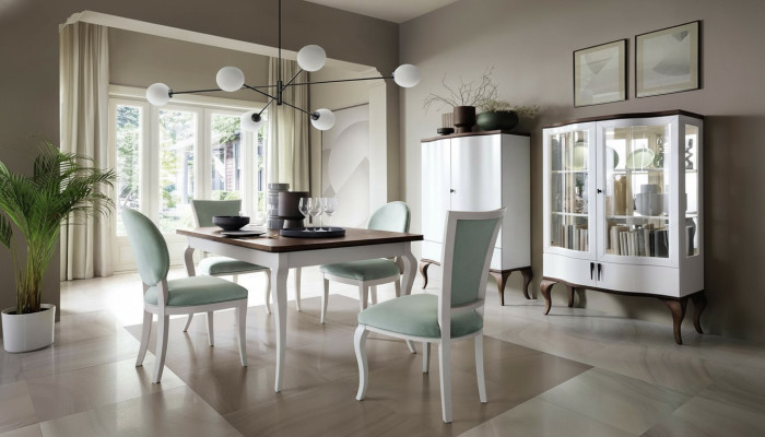 Dining room set classical table 4x chairs display cabinet sideboard 7-piece