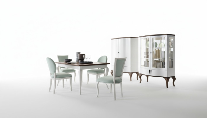 Dining room set classical table 4x chairs display cabinet sideboard 7-piece