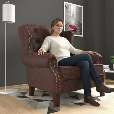 Designer armchair leather luxury TV couch relax 1-seater sofa lounge club