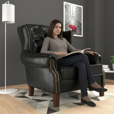 Wing chair armchair television design upholstery sofa couch chesterfield leather