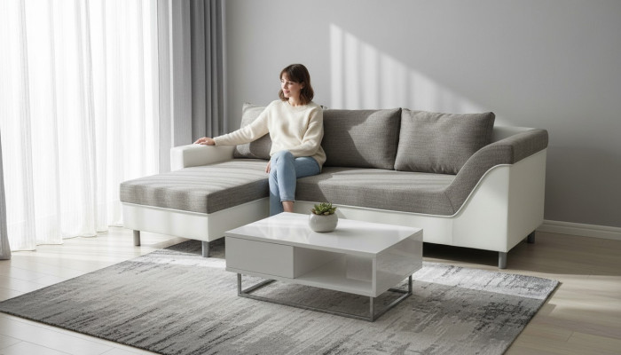 L-shaped leather sofa couch living area set design modern sofa