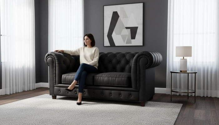 Design Chesterfield Sofa 2-seater Couch Upholstery Leather Sofas Living Room