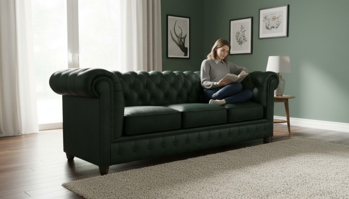 Chesterfield Couch Sofa Upholstery 3-Seater Sofas Seating Suite Green Sofas