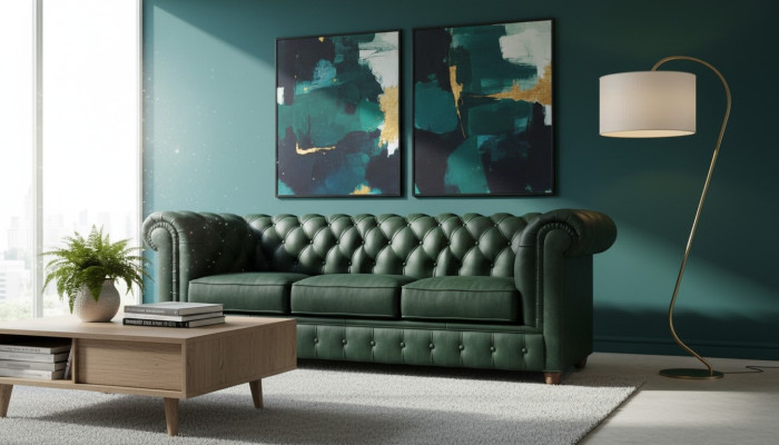 Chesterfield Couch Sofa Upholstery 3-Seater Sofas Seating Suite Green Sofas