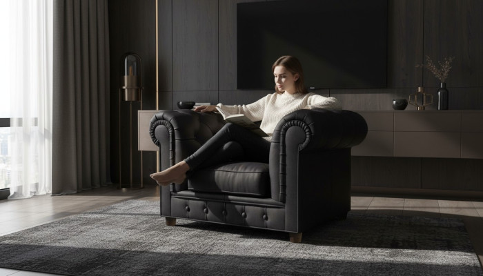 Noble design Chesterfield armchair upholstered TV seat lounge club textile