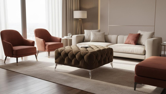 Footstool Ottoman Pouf Chesterfield Stool Upholstered Ottoman Design Velvet