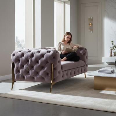 Design Chesterfield Sofa 2-seater Couch Upholstery Fabric Sofas Velvet New Two-seater