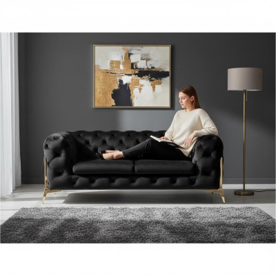 Design Chesterfield Sofa 2-seater couch velvet upholstery fabric sofas two-seater new