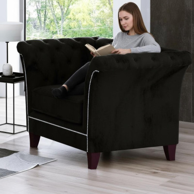 Chesterfield Armchair Couch Upholstery 1-Seater Velvet Design Couches Deco Sofas