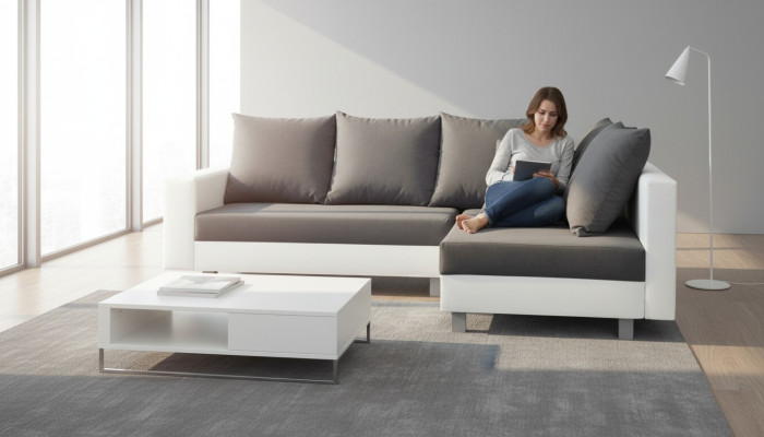 Living landscape corner sofa L-shape sofa design couch fabric leather footstool