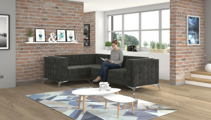 Chesterfield sectional sofa L-shape fabric couch design upholstered seat textile sofa corner new