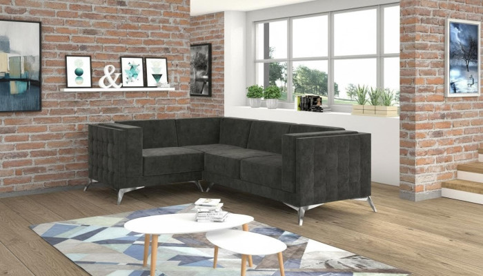 Chesterfield sectional sofa L-shape fabric couch design upholstered seat textile sofa corner new