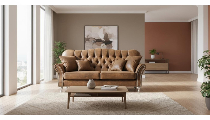 Vintage Chesterfield Sofa Set Couch Upholstery Sofa Leather 3+1 Seater Set