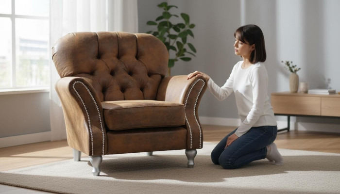 Design armchair, 1-seater, brown fabric, luxury club lounge sofa, TV Chesterfield