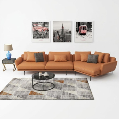Corner sofa L-shape fabric couch living landscape set design modern trapeze sofa new