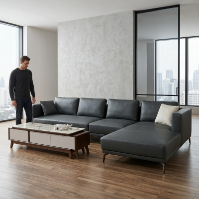 Corner sectional L-shaped lounge sofa couch upholstery fabric sofas leather