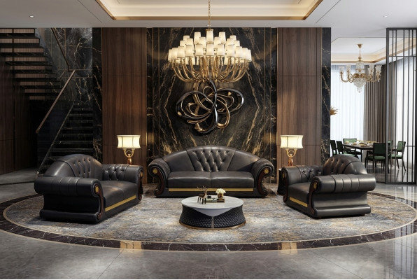 Classic Chesterfield Sofa Suite Upholstery Three-Seater Leather 3-Seater