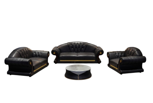 Classic Chesterfield Sofa Suite Upholstery Three-Seater Leather 3-Seater