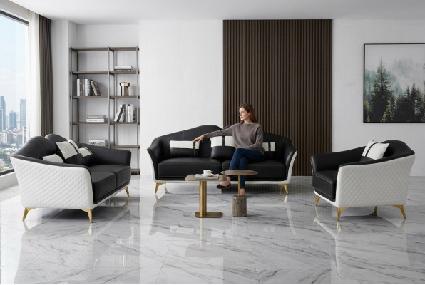Black sofa set 3+2+1 suite living landscape sofa couch set leather sofa new