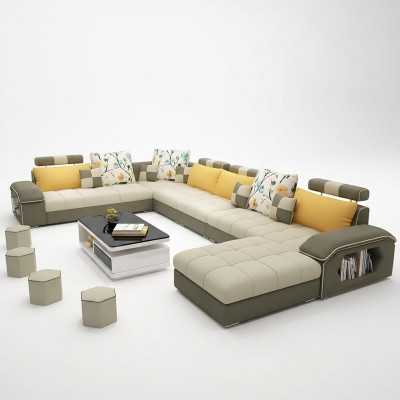Corner sectional U-shape living landscape sofa couch set upholstery fabric sofas leather