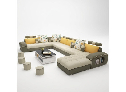 Corner sectional U-shape living landscape sofa couch set upholstery fabric sofas leather
