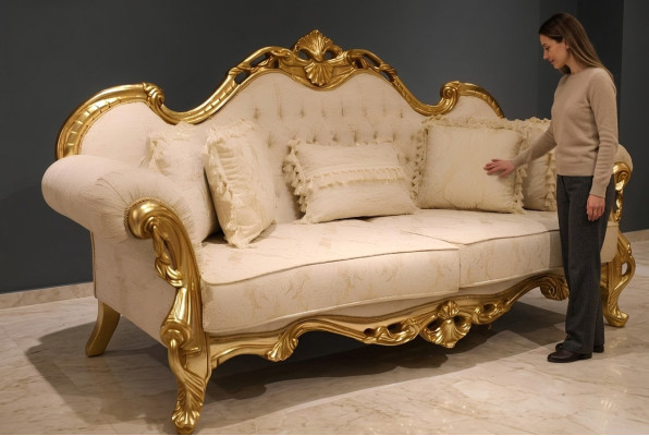 Design Sofa Set 3+3 Seater Classic Set Wood Textile Complete 2x Sofa New