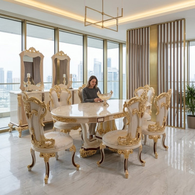 Dining Room Set Luxury Chair Set 6x Chairs Dining Set Upholstered Chairs Sideboard