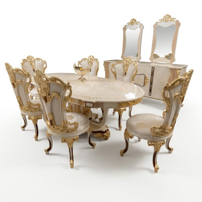 Dining Room Set Luxury Chair Set 6x Chairs Dining Set Upholstered Chairs Sideboard