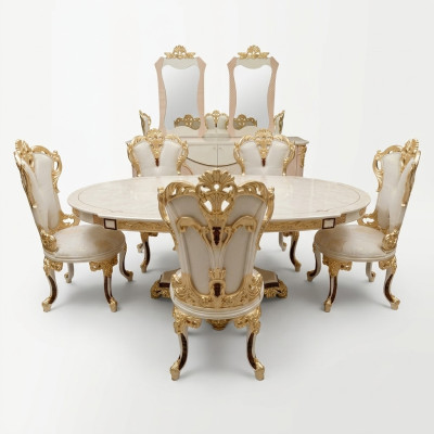Dining room set 6x chairs dining group wood upholstered chair luxury chair textile new
