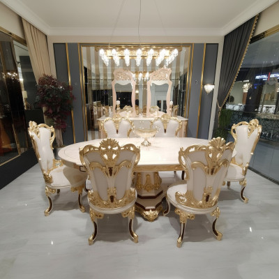 Luxury dining room set dining table 4x chairs wood chair textile dining group set new