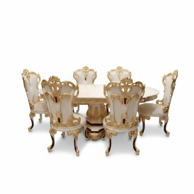 Luxury dining room set dining table 4x chairs wood chair textile dining group set new