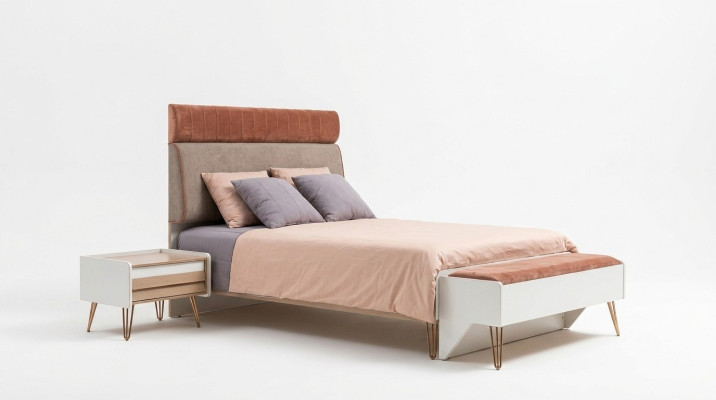 Children's Room Set Bed + Nightstand + Bench Modern Set Bed 3pcs. Bench Complete