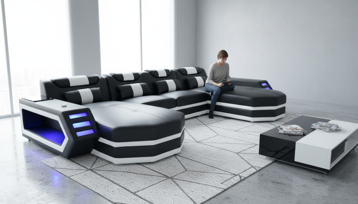 Leather sofa, modern upholstery leather living landscape design corner sofa couch fabric