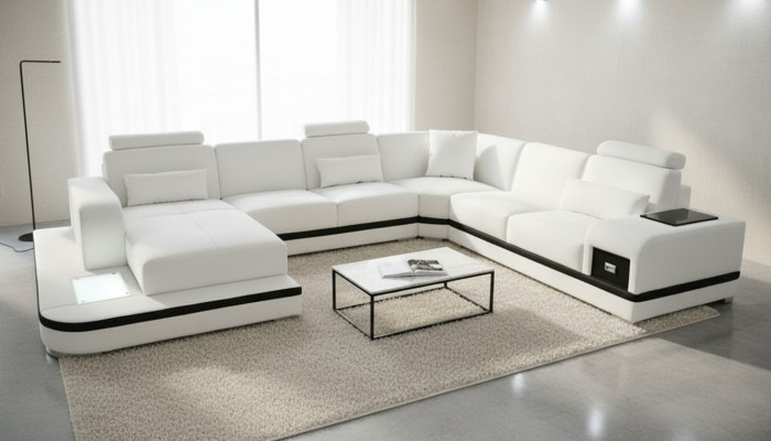 Design leather sofa, modern upholstery leather corner sofa, fabric living landscape couch