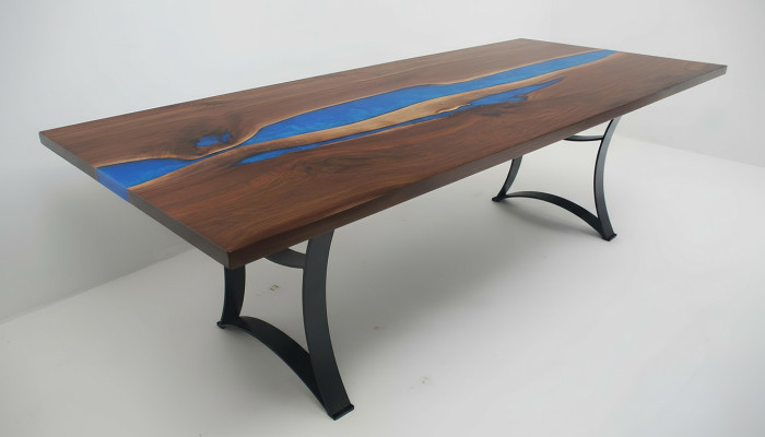 Dining Table Blue River Table Real Wood 220x90 Tables Epoxy Resin New