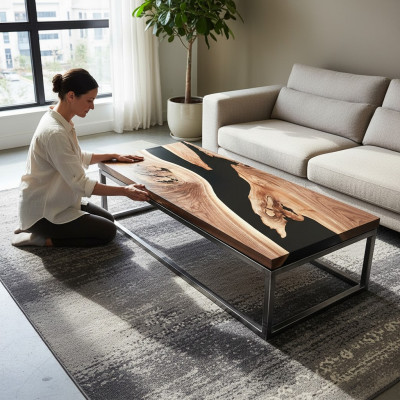 Epoxy resin river table real wood black water tables epoxy furniture solid