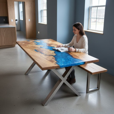 Coffee Table River Table Real Wood River Table 120x90 Solid Tables