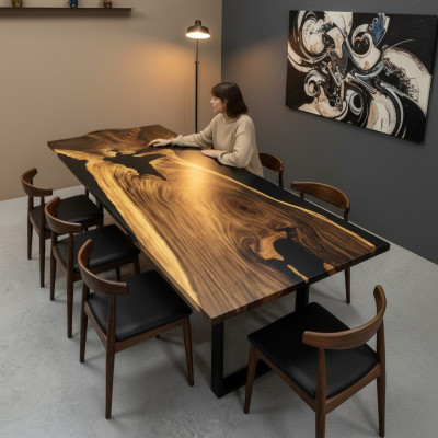 Epoxy Resin Dining Table River Table Real Wood Solid Decorative Tables 240x100