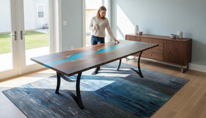 Dining table, epoxy resin tables, real wood, solid furniture, epoxy table, waterfall, new