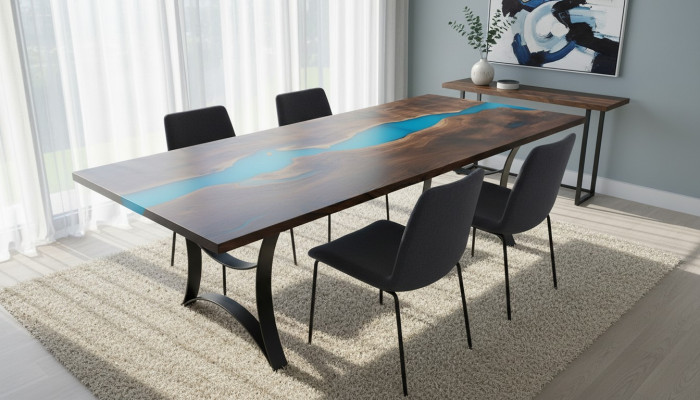 Dining table, epoxy resin tables, real wood, solid furniture, epoxy table, waterfall, new