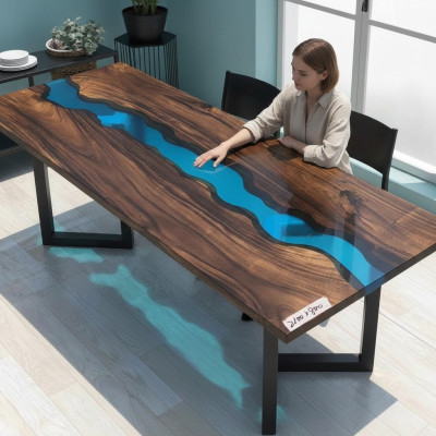 Epoxy Resin River Table Real Solid Wood Blue Water Tables Epoxy Furniture New