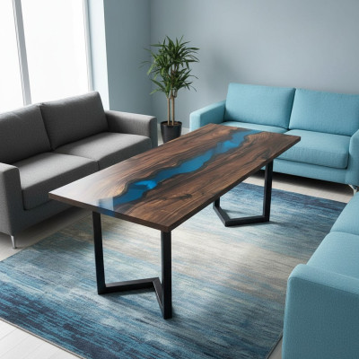 Epoxy Resin River Table Real Solid Wood Blue Water Tables Epoxy Furniture New