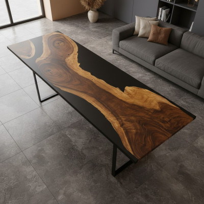 Epoxy resin dining table, real wood solid furniture, waterfall casting resin epoxy table
