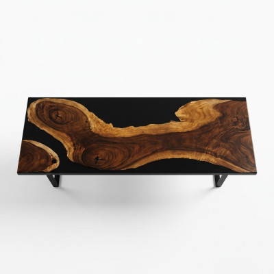 Epoxy resin dining table, real wood solid furniture, waterfall casting resin epoxy table